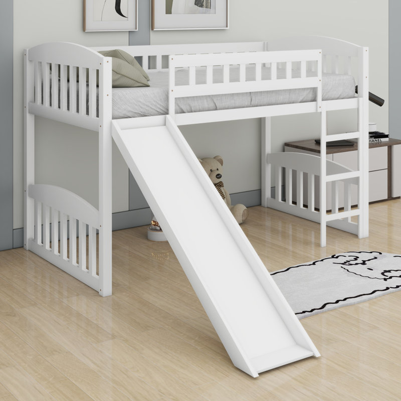 Loft Bed With Slide And Ladder, White