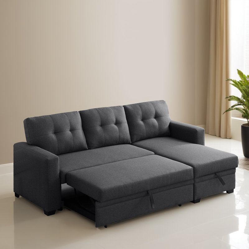 Canapé-lit modulaire à canapé-lit réversible 82,03 po avec méridienne de rangement, Lin gris foncé