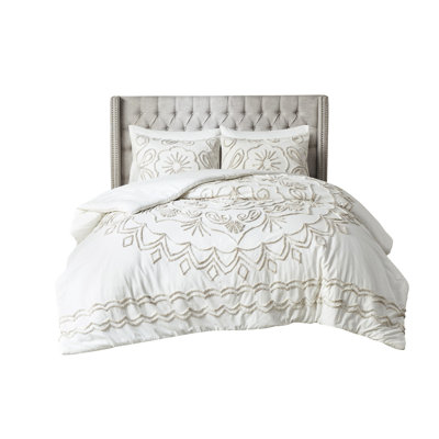 3 Piece Cotton Chenille Comforter Full/Queen /Taupe Delightful Elegant In And Taupe