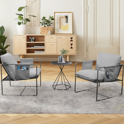 2 ensembles de 1 cas, fauteuil suspendu rembourré avec structure en métal avec passe-bras, coussins en mousse écrasée et tresse écologique pour le salon et la chambre à coucher