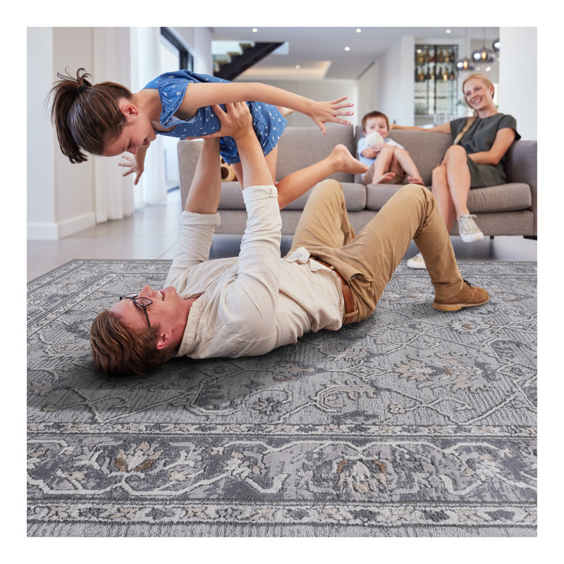Collection 6X9 Ivory/Grey/Oriental Non-Shedding Living Room Bedroom Dining Home Office Stylish and Stain Resistant Area Rug