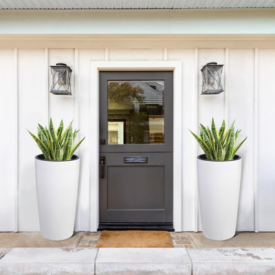 30 in 2Pcs White Tall Planters for Outdoor Plants Large Outdoor Planters for Front Porch Decor with Drainage Holes＆Water Level Monitor ＆Inner Bucket