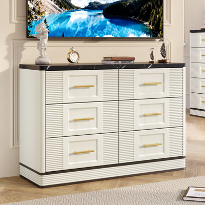 Commode 6 tiroirs pour chambre à coucher, grande commode en bois blanc