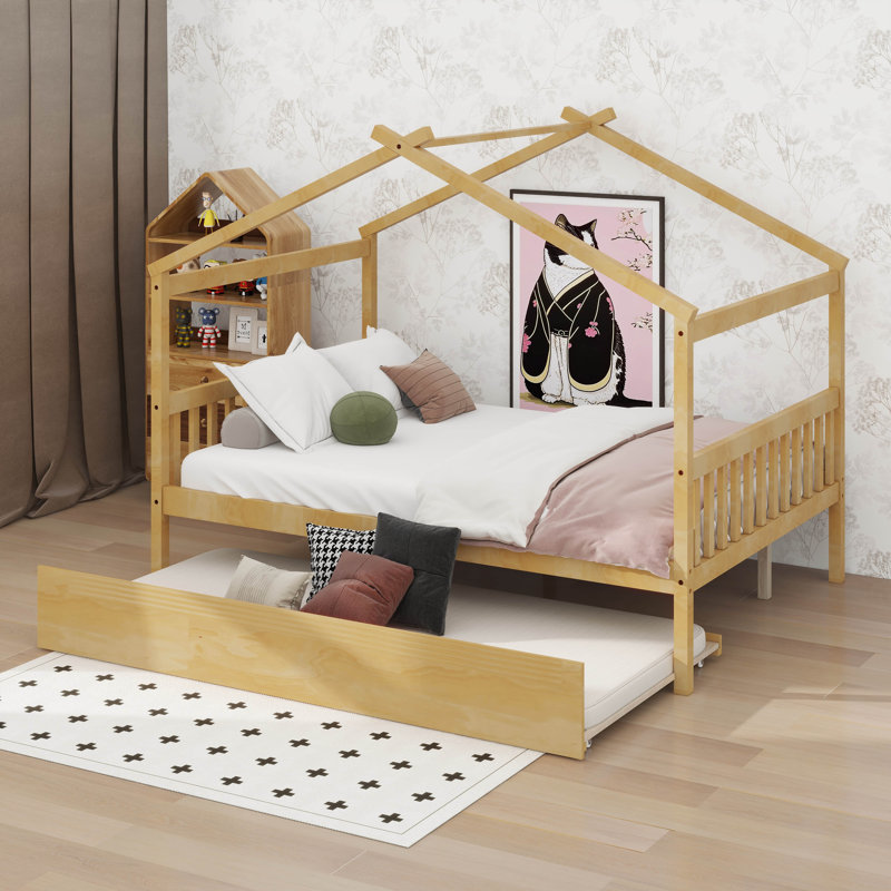 Saunderton Wooden House Bed with Trundle, Natural, Full