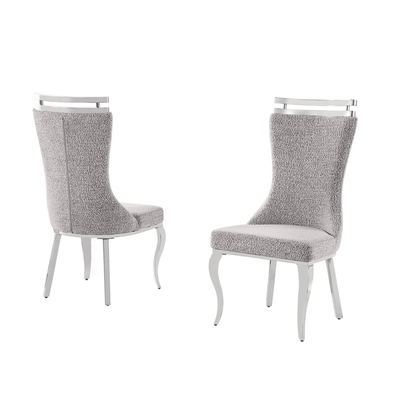 Boucle Dining Chairs With Polished Chrome Frame, Silver, Rich Gray