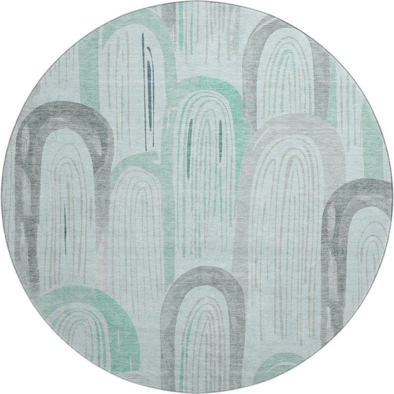 Premium Machine Washable Harjo AMF1588 Geometric Rug, Round 8'