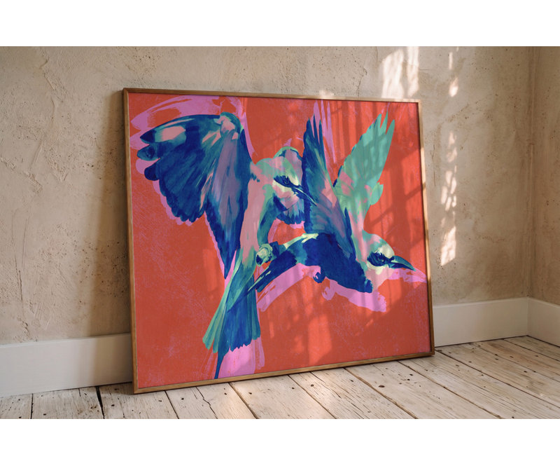 «Vibrant Birds in Flight» par Treechild - Art mural animalier - reproduction encadrée 24 x 16 (or), 24 × 16, Doré