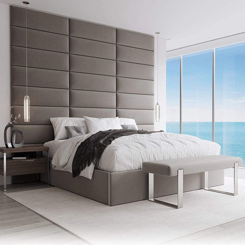 Garen Upholstered Panel Headboard, King, Velvet Gothic Grey