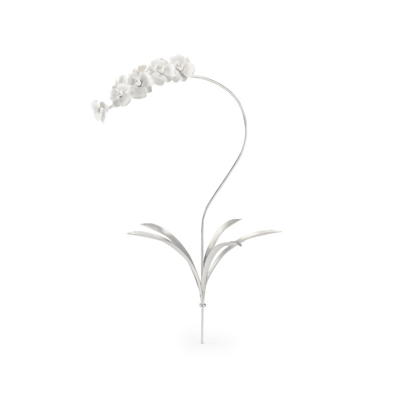 Matte White and Silver Potted Orchid Figurine