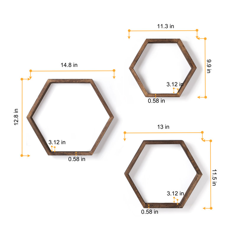 6 Piece Hexagon Floating Shelf, Brown