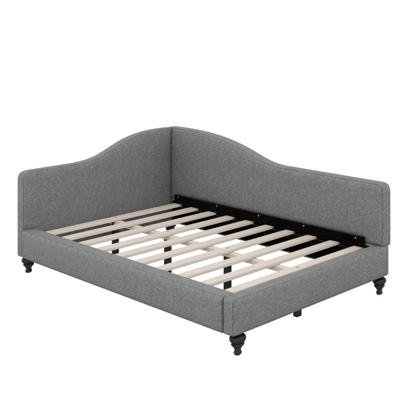 L-Shaped Linen Daybed, With Solid Wood Legs, Gray, Full/Double
