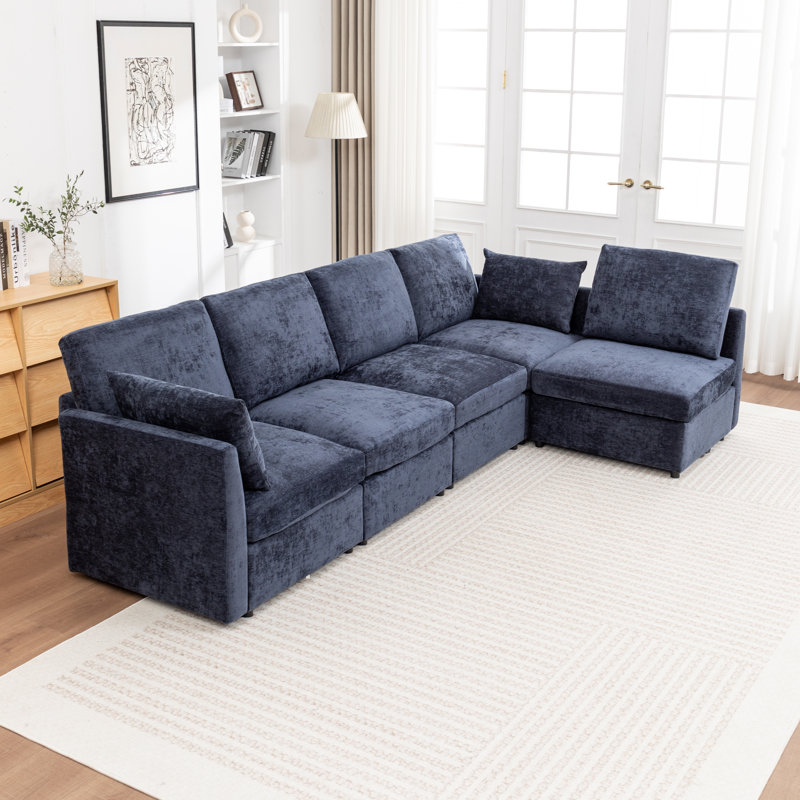 Canapé modulaire rembourré 5 pièces Miller, Bleu