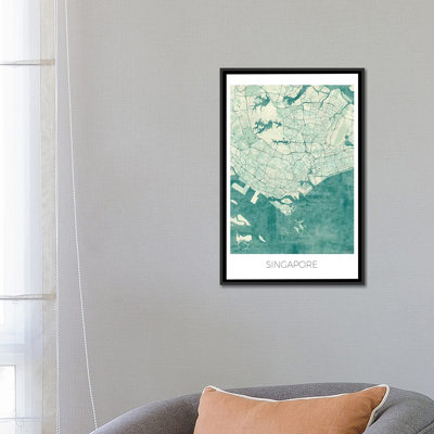 " Singapore Vintage Blue Watercolor Urban Blueprint Map " by Hubert Roguski