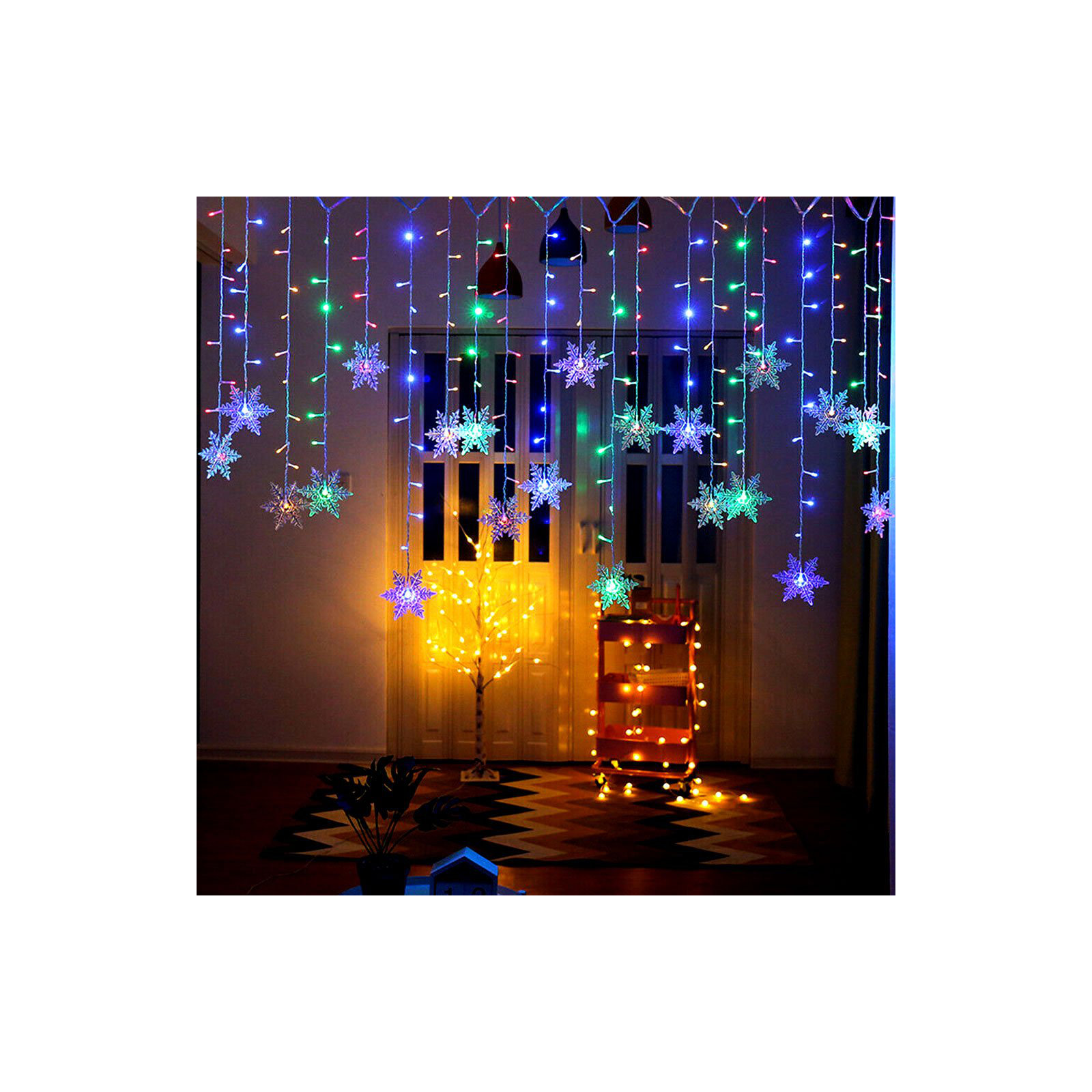 11.5FT 96LED Snowflake String Lights, Multi Colored