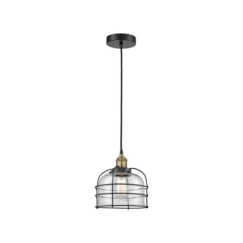 Luminaire suspendu 1 lumière Helladius, Laiton antique noir, Transparent, H 10,25 po x l 9 po x P 9 po