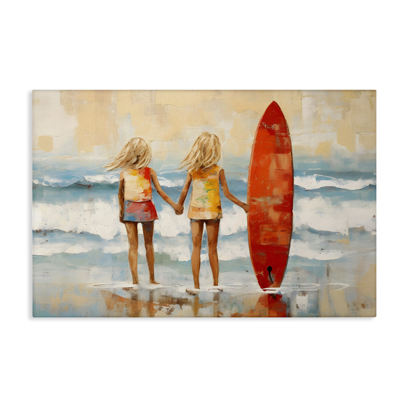 «Kids & Beach Surfboard», art mural par Petal Prints Design, H 20 po x l 30 po