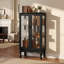 Cabinet Curio avec tablettes réglables et panneau arrière en miroir, portes en verre trempé (noir, 3 niveaux)-290121404