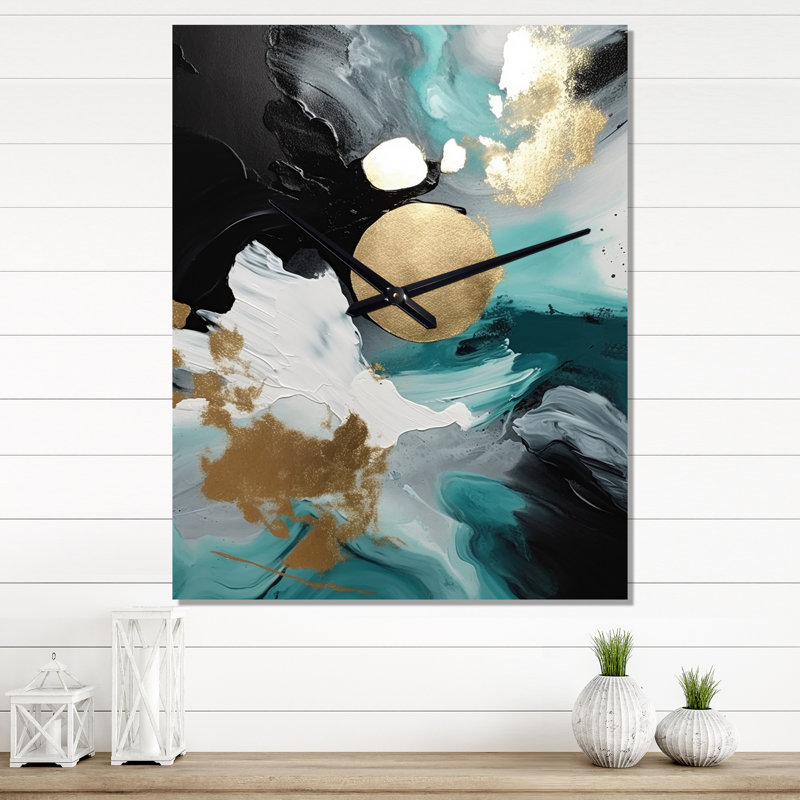 Pleine lune bonheur abstrait turquoise VI - Peinture abstraite horloges murales, Grand