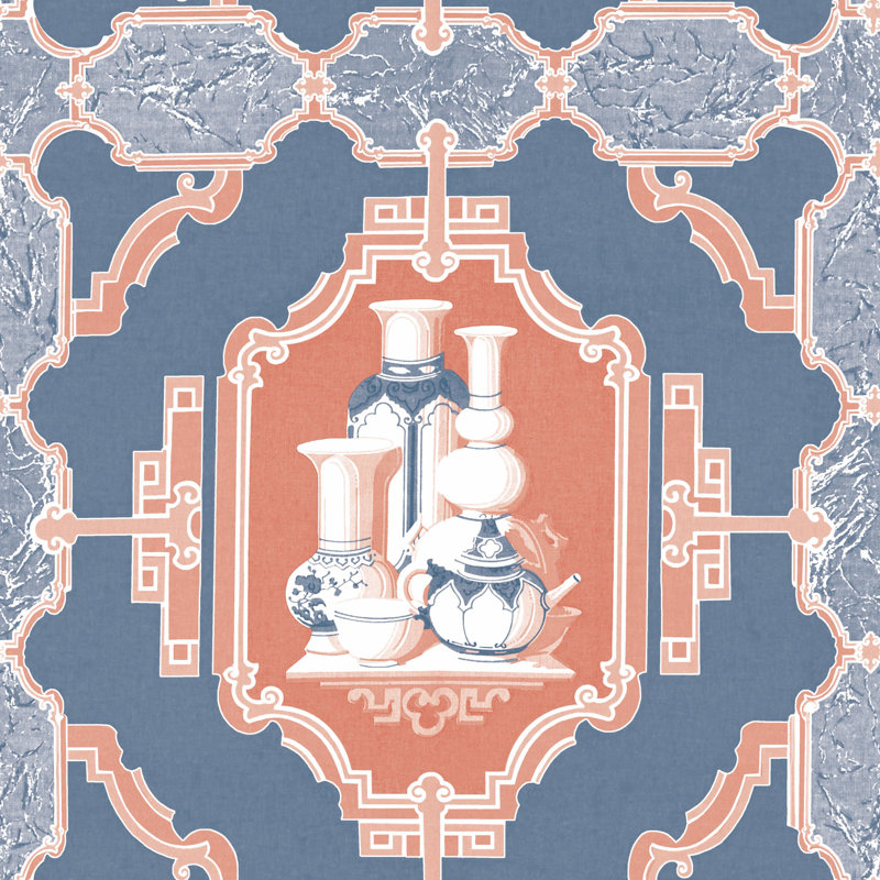 Porcelanas Wallpaper Roll, Azul/Rojo