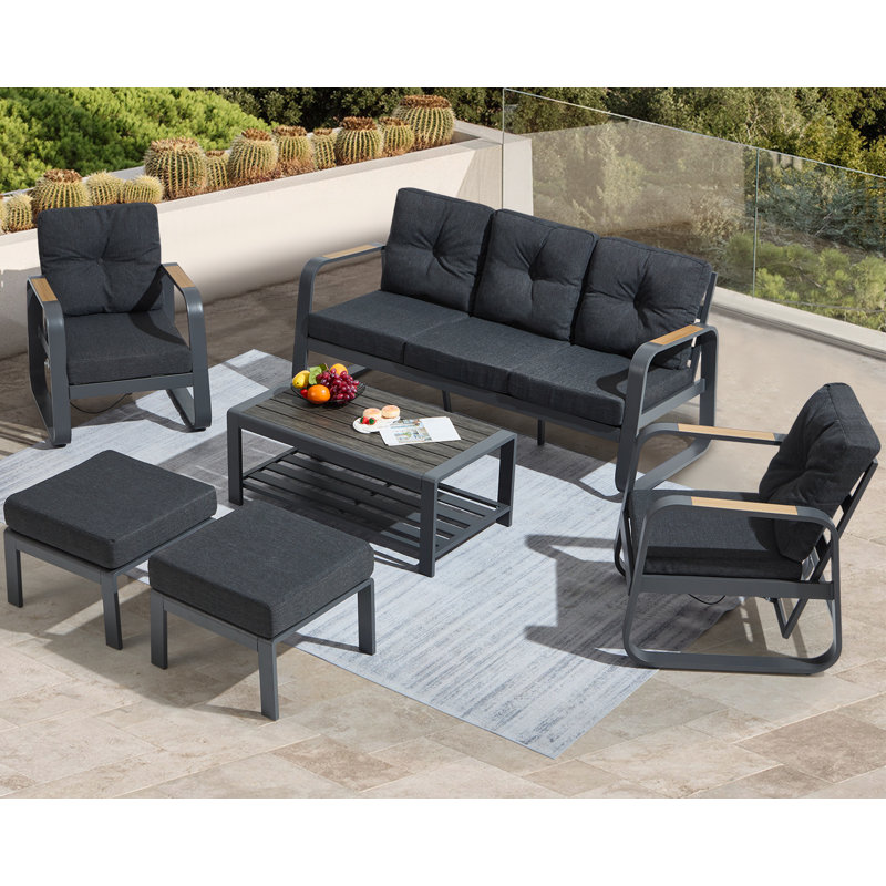 5 - Person Patio Conversation Set with Cushions, Black