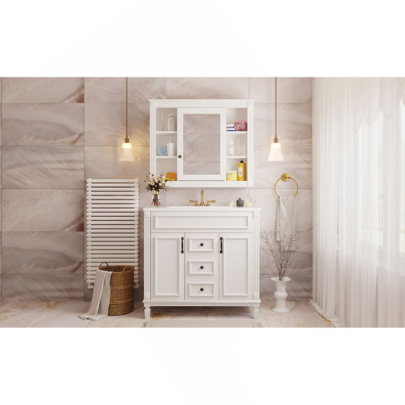 Meuble-lavabo de 36 po avec lavabo supérieur, armoire à miroir, armoire de rangement moderne avec 2 portes à fermeture douce et 2 tiroirs, meuble-lavabo simple