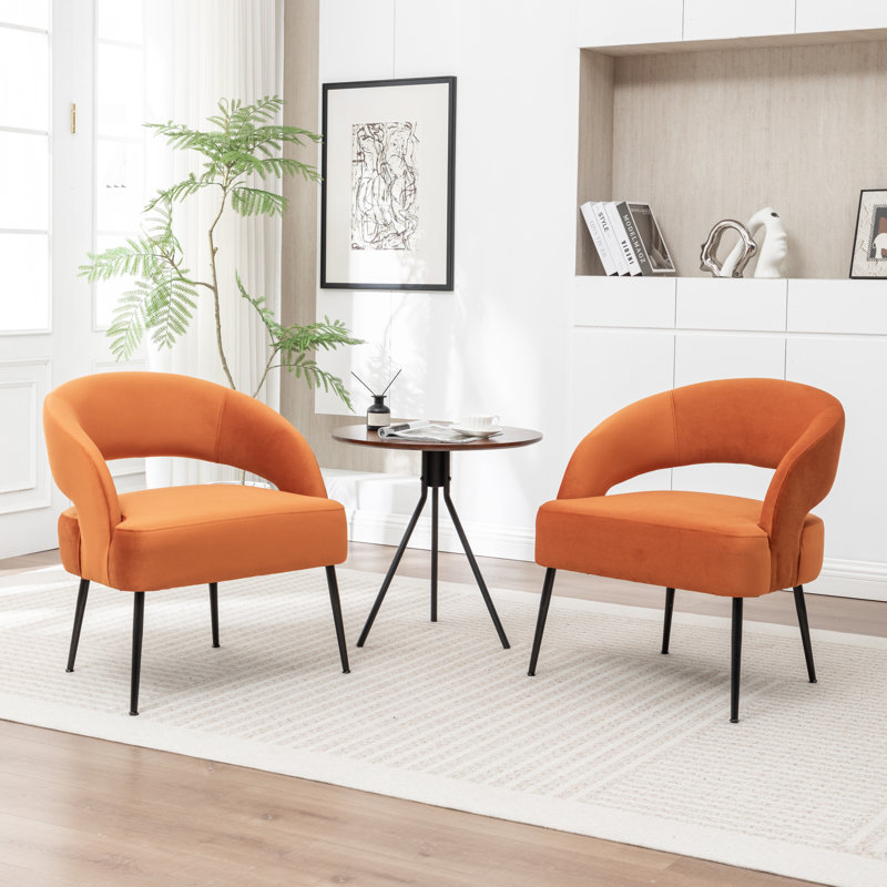 Fauteuil en velours avec pieds noirs Mann, Orange