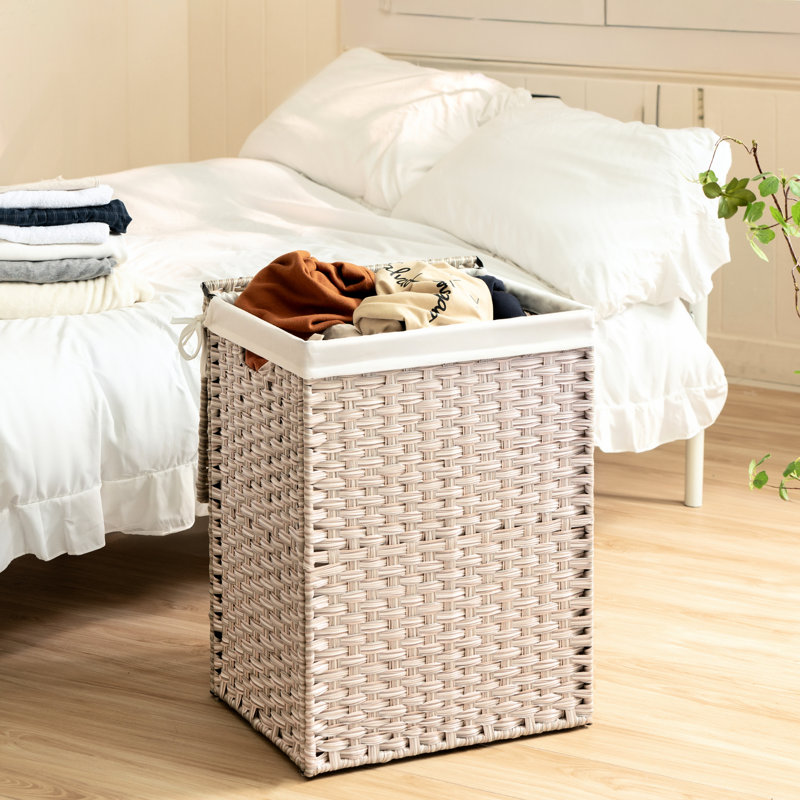 Panier à linge avec couvercle, 100 l, gris, sacs amovibles, PE, structure thermolaquée, gardez votre ménage organisé avec couvercle de contenant gris de 100 l et tissage, fabrication en acier, option pliable