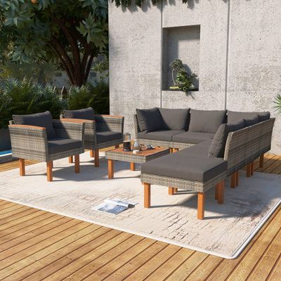 9-Piece Rattan Patio Conversation Set With Cushions