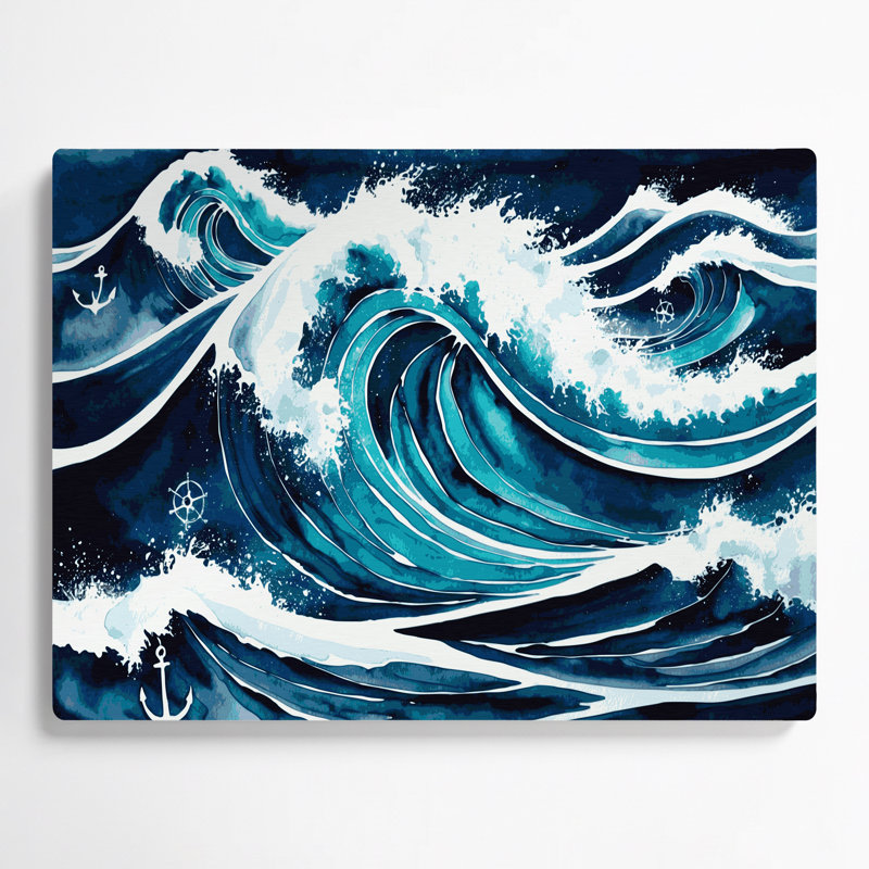 Nautical Waves patterns Blue Metal Wall Art, 8" H x 10" W x 0.05" D
