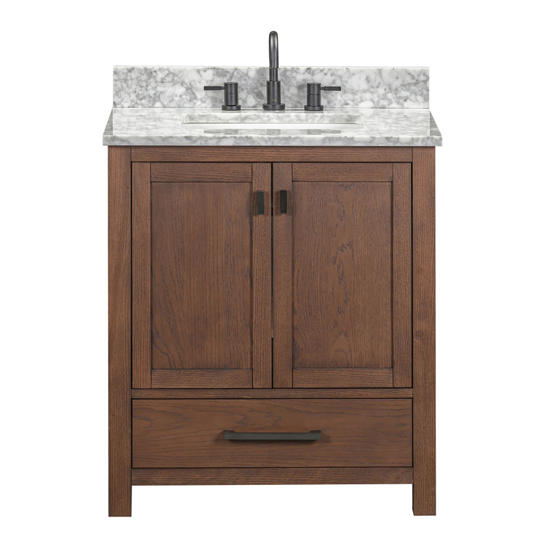 Modero 30" Single Bathroom Vanity with Top, Mocha Oak, Black, Carrara White Marble