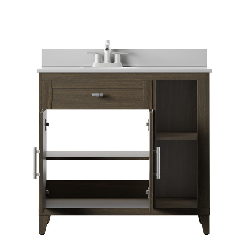 Albans 37'' Single Bathroom Vanity with Vitreous China Top, Dark Brown