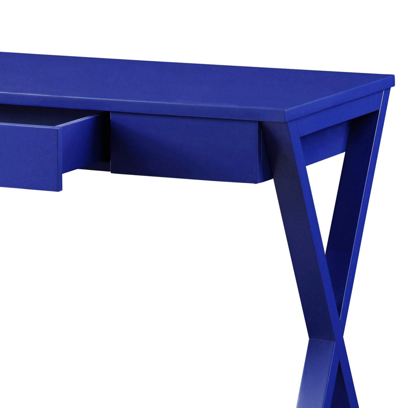 Bureau d'écriture à 1 tiroir avec base en forme de X, Bleu