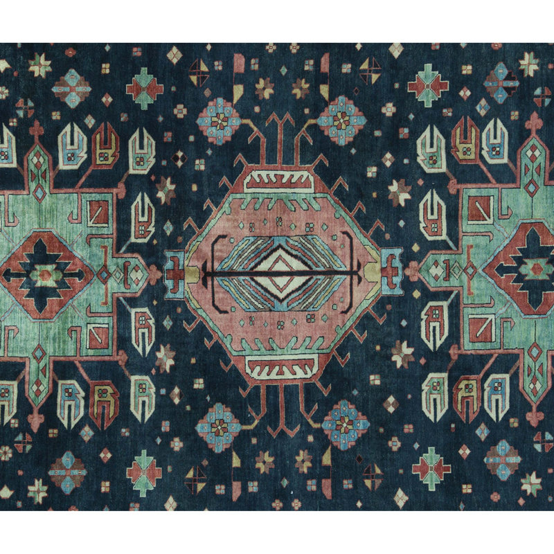 Tapis bleu et rouge noué à la main de haute qualité