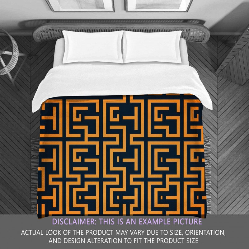 Polyester Comforter, Queen Comforter, Navy/Orange Geometric