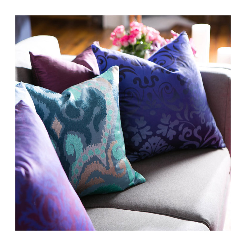  Ikat Throw Pillow, Espresso / Silver Blue, 18" x 18'', Polyester