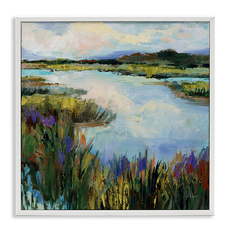 Art de giclée de ruisseau de campagne par Jeanette Vertentes, Giclée encadrée blanc bord de mer, H 17 po x l 17 po