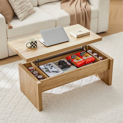 Table basse à plateau relevable avec rangement