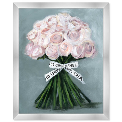 «Pink Pastel Rose Floral Bouquet», cadre flottant, impression sur papier