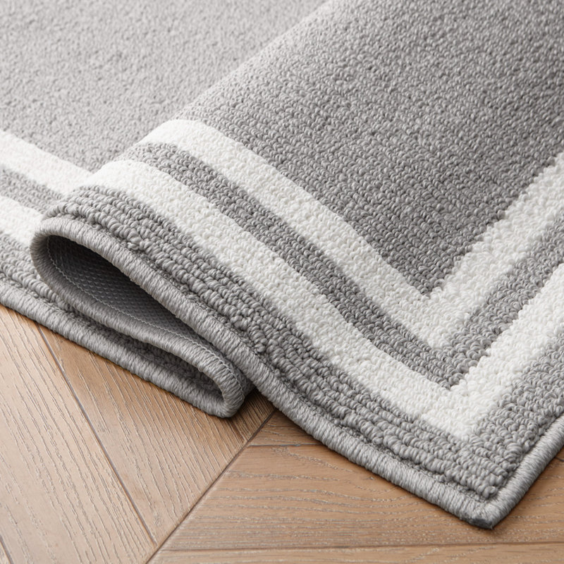 Laura Ashley Debbie - Tapis deux tons à double bordure et lavable à la machine, Gris clair / naturel