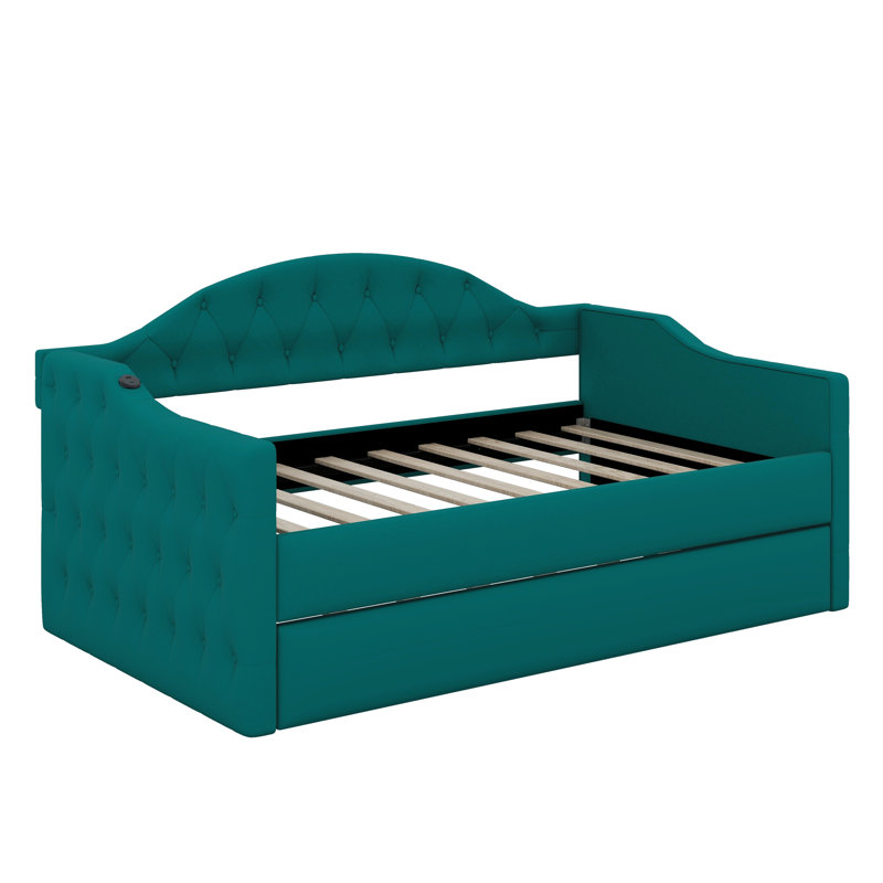 Lit de jour simple capitonné et rembourré avec couchette, canapé-lit en velours avec ports USB et ports de charge de type C