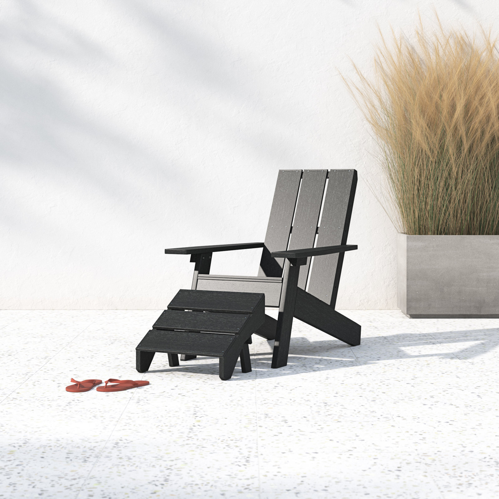 Byrnes Outdoor Adirondack Chair With Ottoman, Black