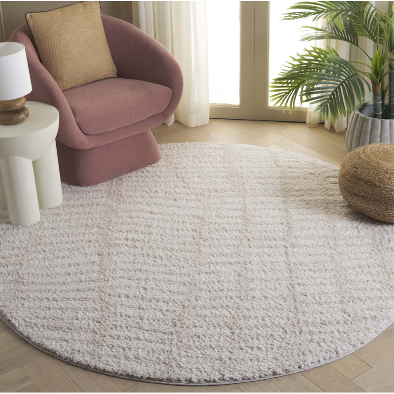Striped Shag Area Rug, Round 201 X 201