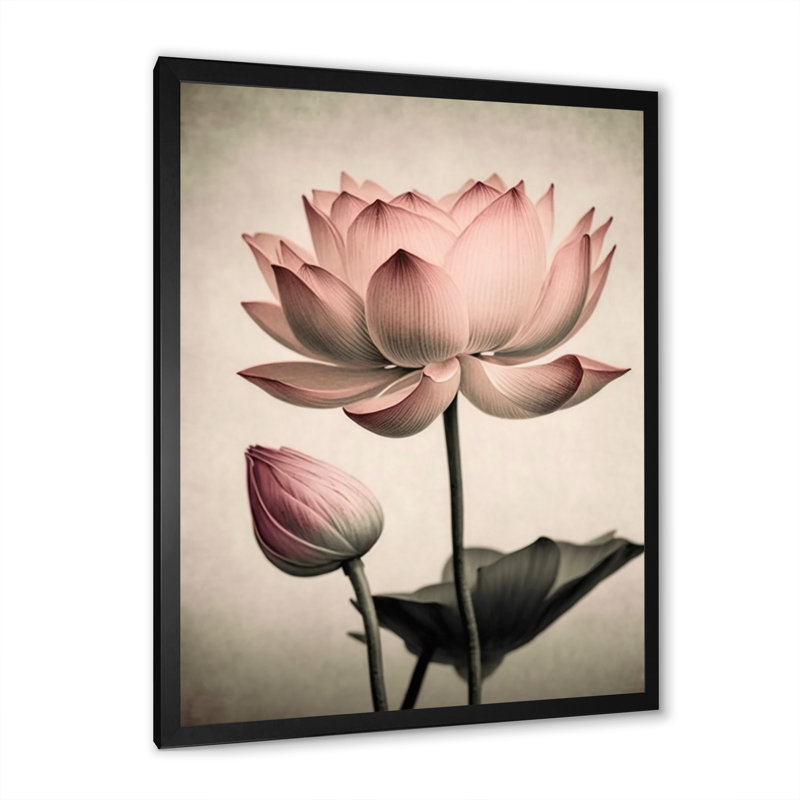 «Blossoming Pink Vintage Lotus IV», impressions sur toile de lotus, H 32 po x l 16 po x P 1 po