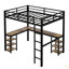 Lit mezzanine double en métal avec bureau et tablettes, lit mezzanine avec échelle et garde-corps, cadre de lit mezzanine pour chambre à coucher-1309034473
