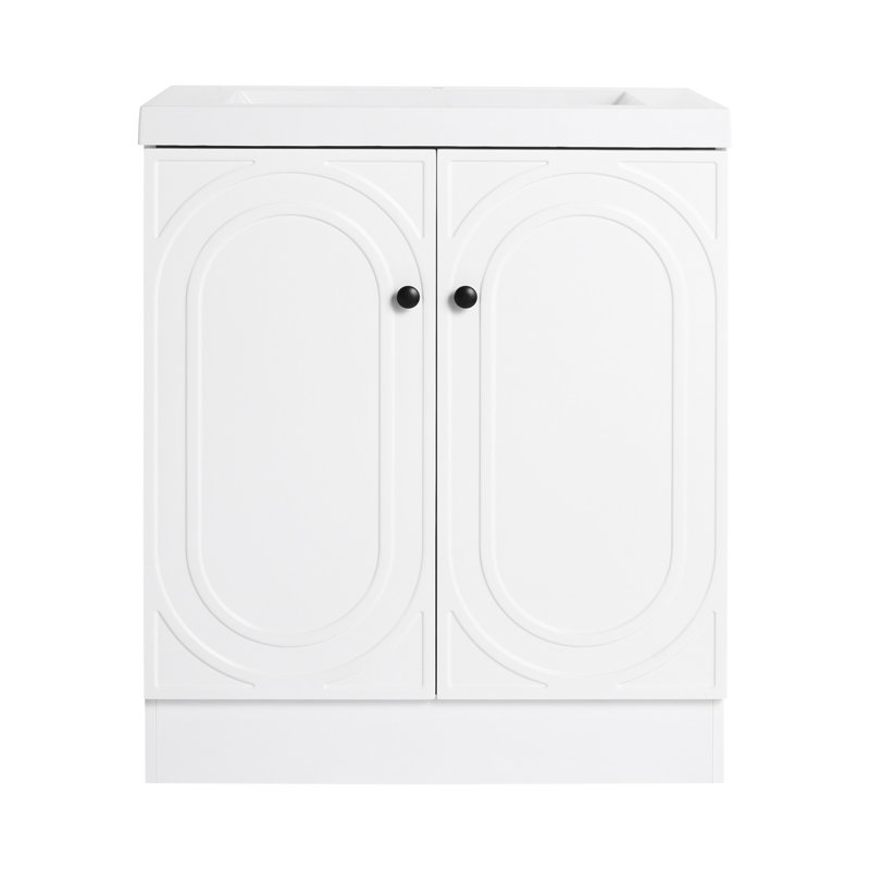 Meuble-lavabo autoportant de 30 pouces avec lavabo en résine et armoires à fermeture douce pour les espaces compacts, Blanc