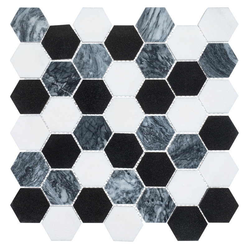 Channing 2" Hex Marble Honeycomb Mosaic Kitchen Backsplash, Bathroom, Shower, Pool, Wall and Floor Tile, Shadow  He