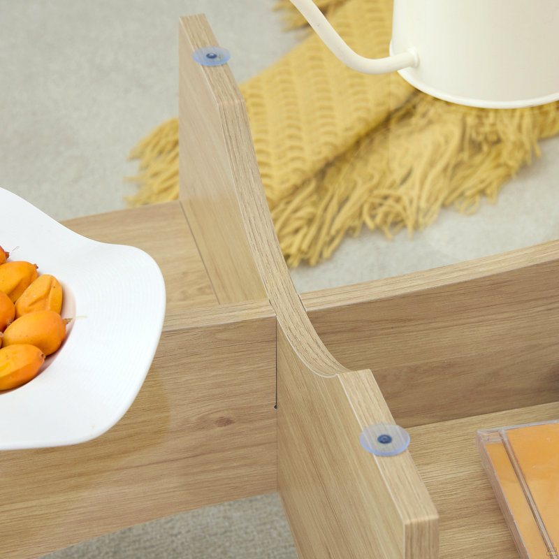 Oval Tempered Glass Coffee Table, Natural Wood