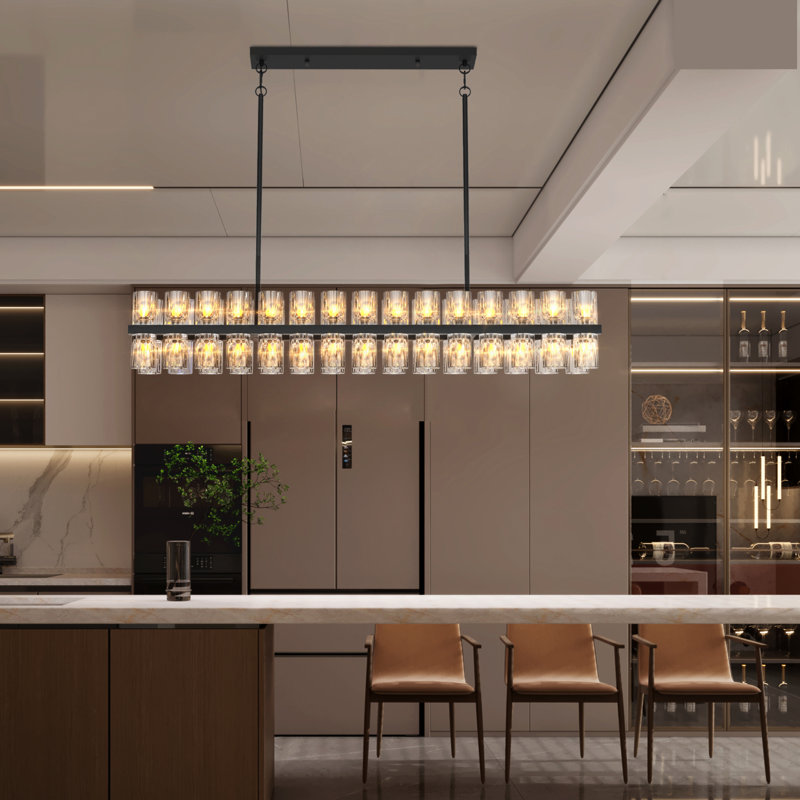 Lustre rectangulaire luxueux en cristal pour le salon et la salle à manger, cadre noir avec cristaux K9