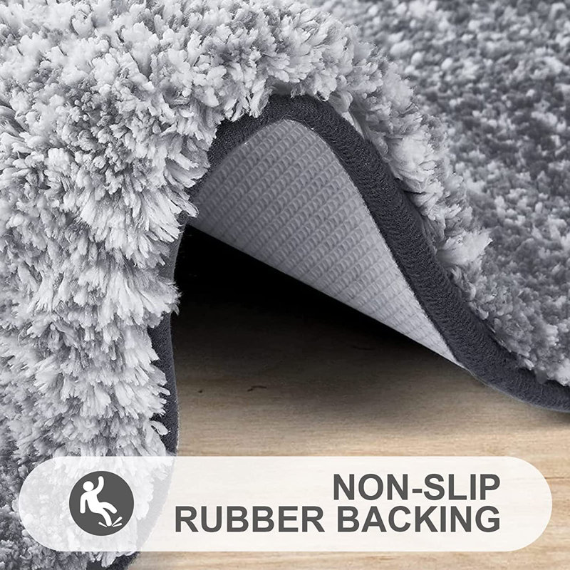 Gray Striped Microfiber 2-Piece Bathroom Rug Set