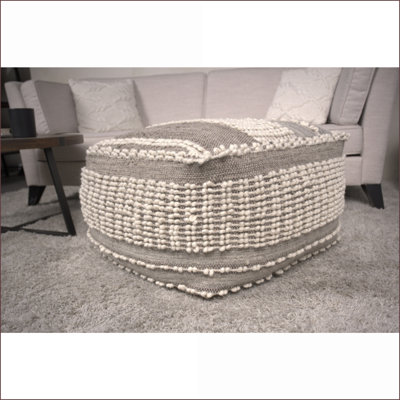 Pouf, grande laine rustique & amp; Coton noyer brun Beige pour le salon | Brun + beige | Laine